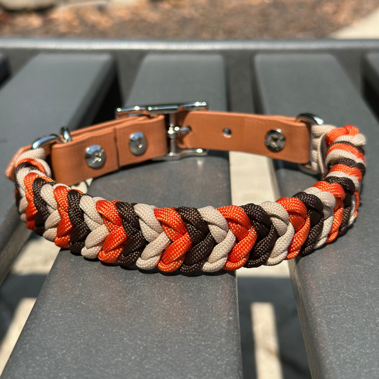 Coiled Charm Hand Braided Dog Collar in Burnt Orange, Walnut
