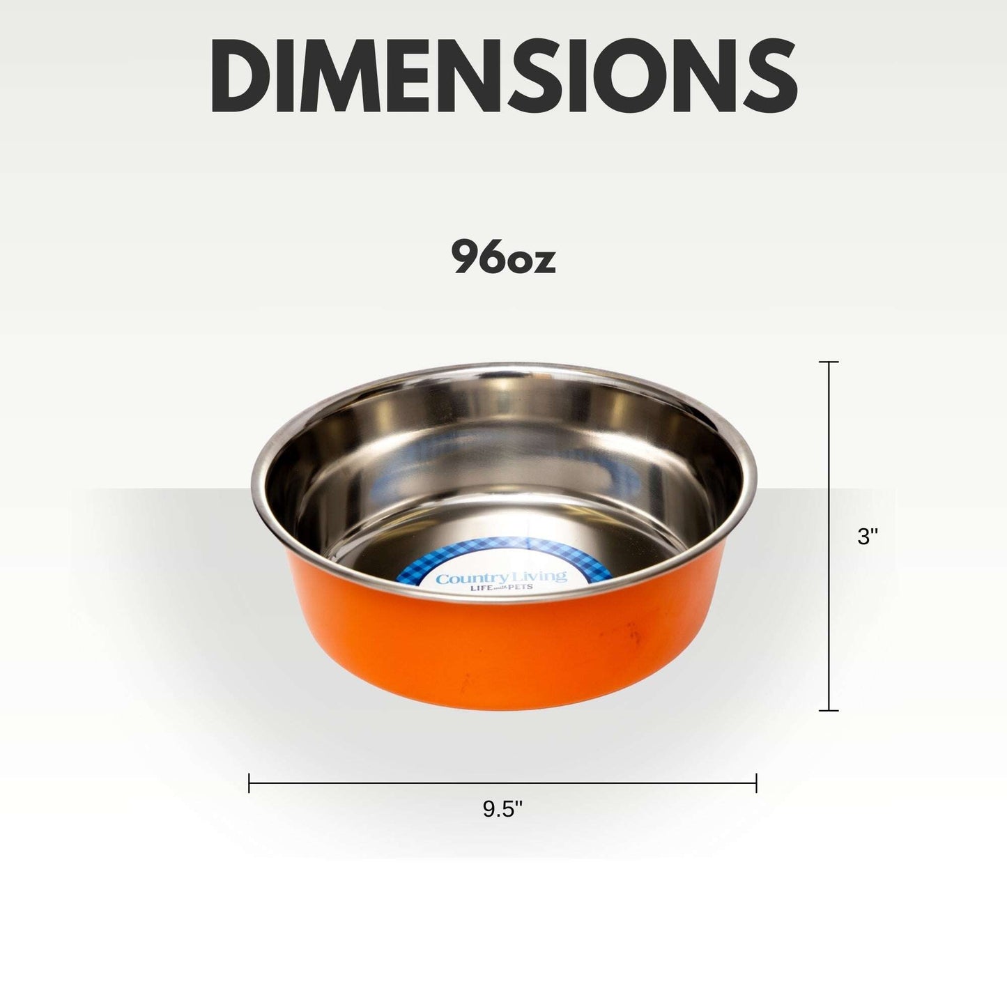 Purrfect Pet Kingdom Stainless Steel Dog Bowls in orange with a 96oz capacity and 9.5-inch diameter