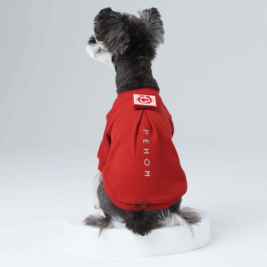 Embroidery Waffle T Shirt Red Dog Apparel Premium Pet Supply - detail view