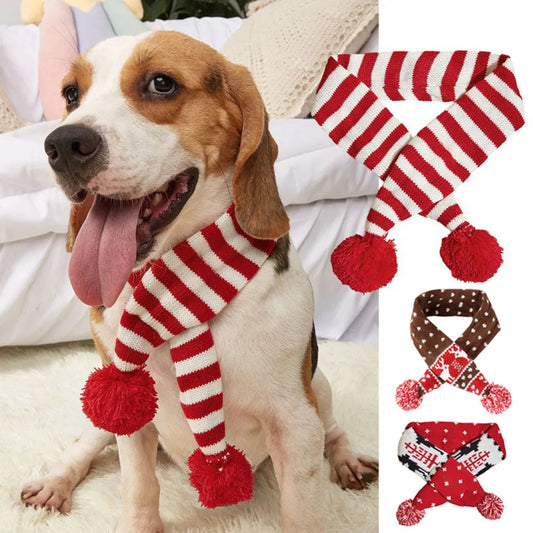 Christmas Dog Scarf Knitted Elk Scarf Striped Hair Ball Pet Scarf Outdoor Winter Warm Cat Dog Scarves Puppy Collar Pet Supplies - Purrfect Pet Kingdom