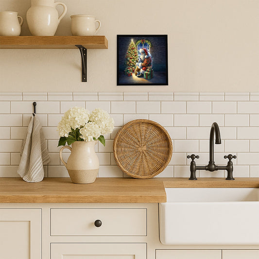 English Bulldog and Santa Claus Framed Metal Print