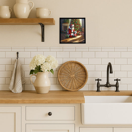 French Bulldog and Santa Claus Framed Metal Print