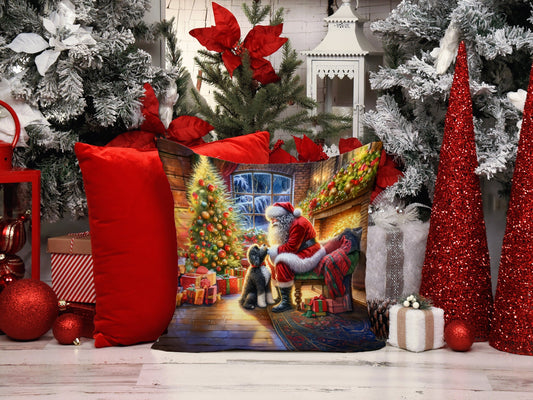 Portuguese Water Dog and Santa Claus Throw Pillow - 14x14 Decorative Pillow – Art for Your Home & Patio