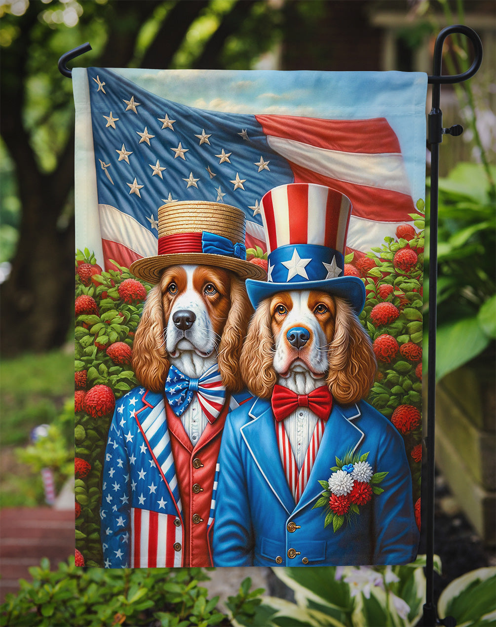 All American Clumber Spaniel Garden Flag – Dogs with American Flag Background by Caroline’s Treasures