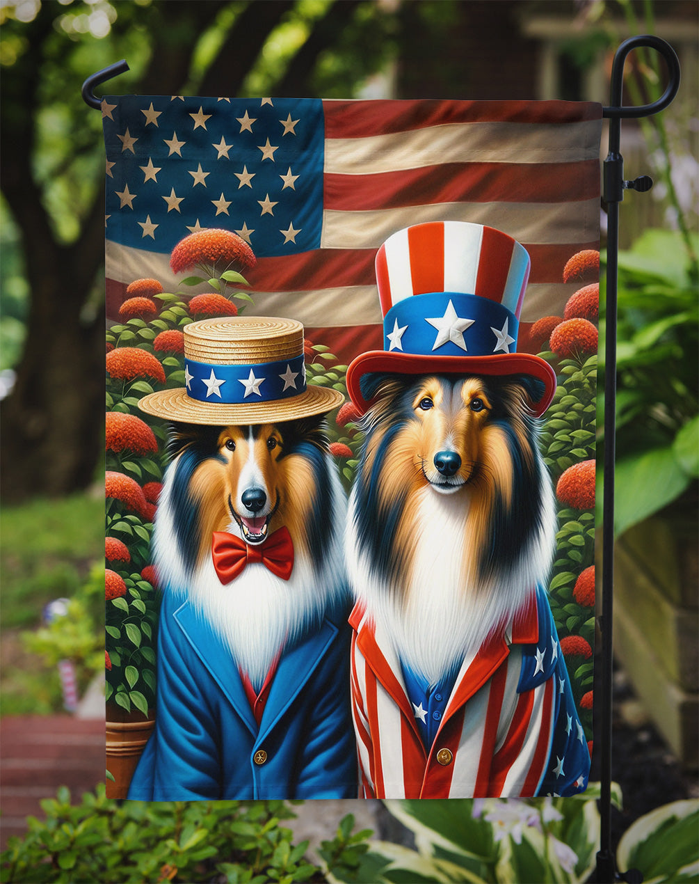 All American Collie Garden Flag – Dogs with American Flag Background by Caroline’s Treasures