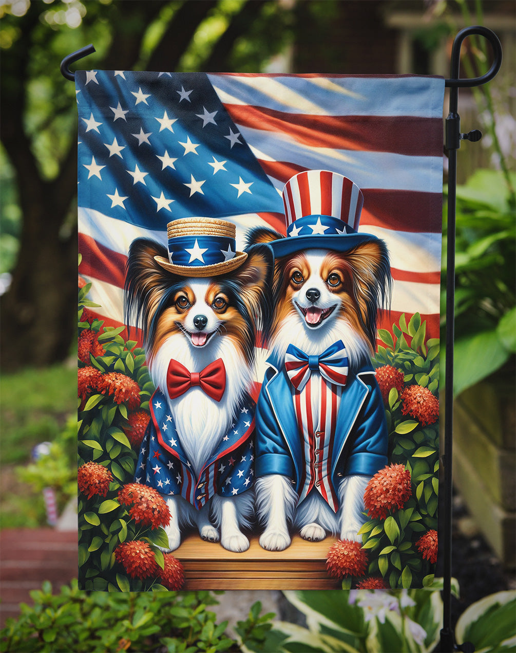 All American Papillon Garden Flag – Dogs with American Flag Background by Caroline’s Treasures
