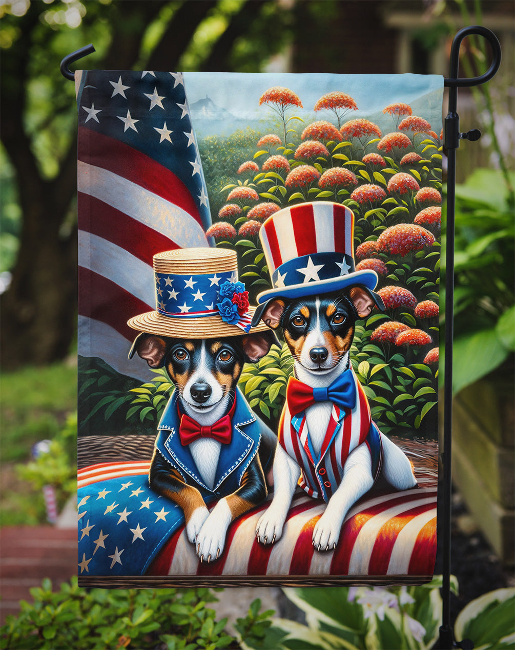 All American Rat Terrier Garden Flag – Dogs with American Flag Background by Caroline’s Treasures