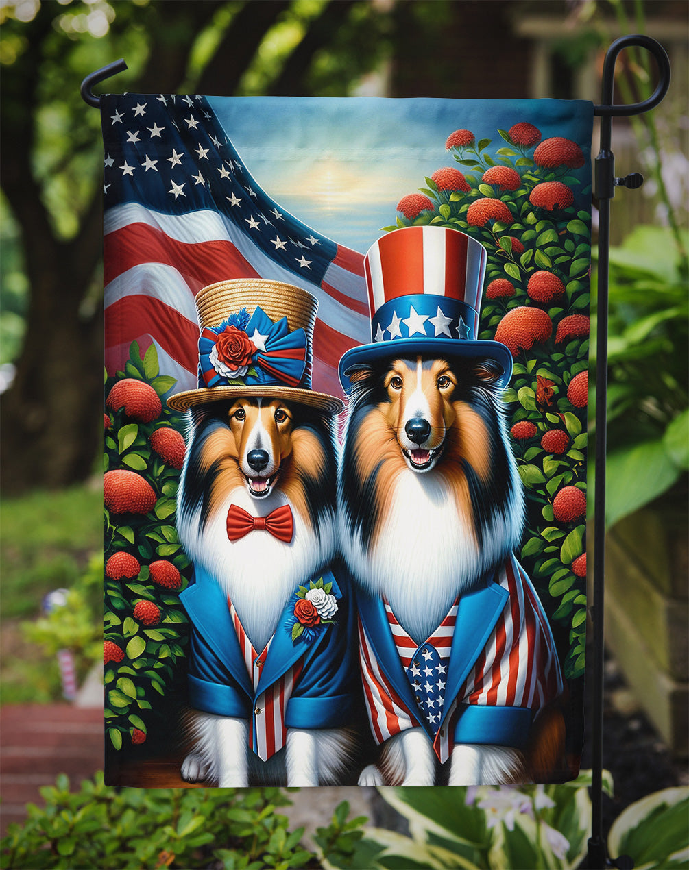 All American Sheltie Garden Flag – Dogs with American Flag Background by Caroline’s Treasures