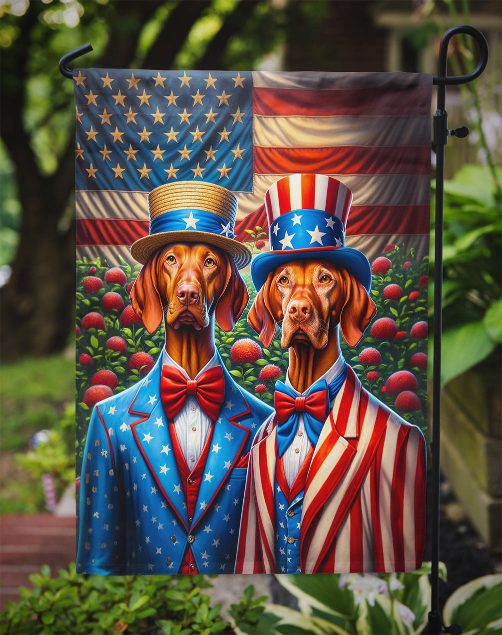 All American Vizsla Garden Flag – Dogs with American Flag Background by Caroline’s Treasures