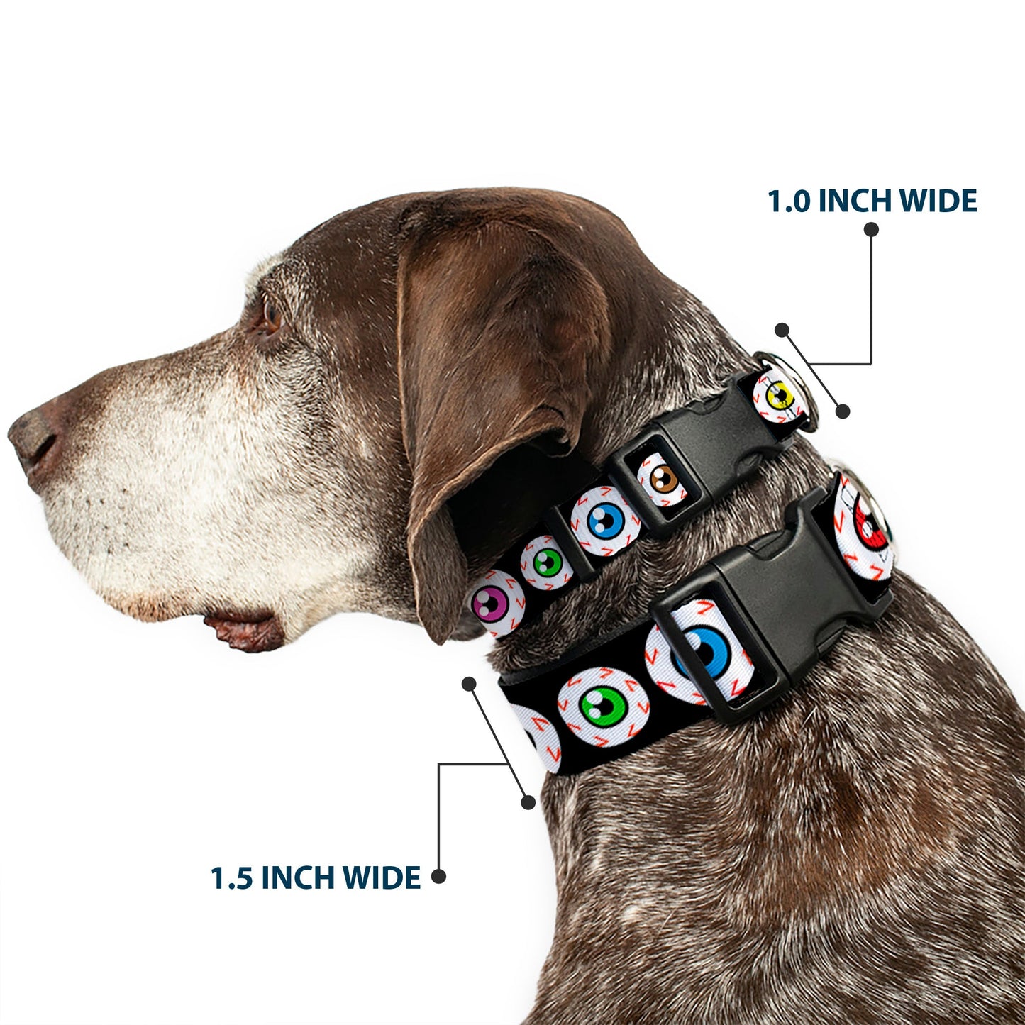 Plastic Clip Collar - Eyeballs Black/Multi Color - Premium Dog Collars - Buckle - Down