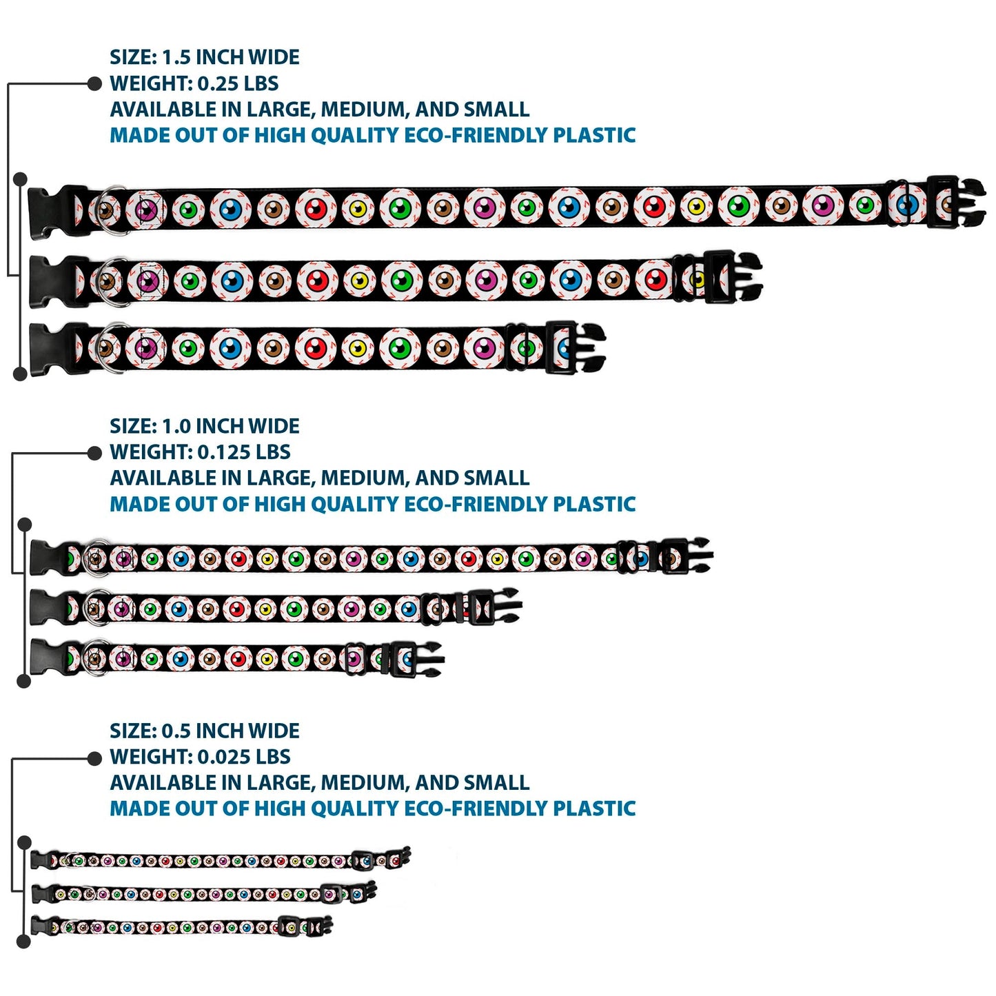 Plastic Clip Collar - Eyeballs Black/Multi Color - Premium Dog Collars - Buckle - Down