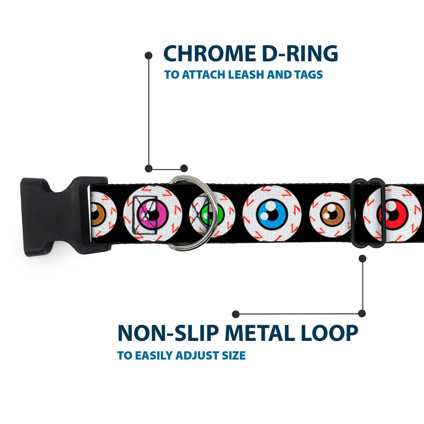 Plastic Clip Collar - Eyeballs Black/Multi Color - Premium Dog Collars - Buckle - Down