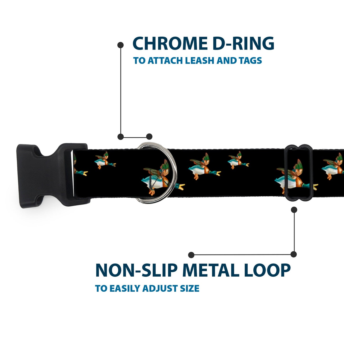 Plastic Clip Collar - Flying Mallards Black - Plastic Clip Collars - Buckle - Down