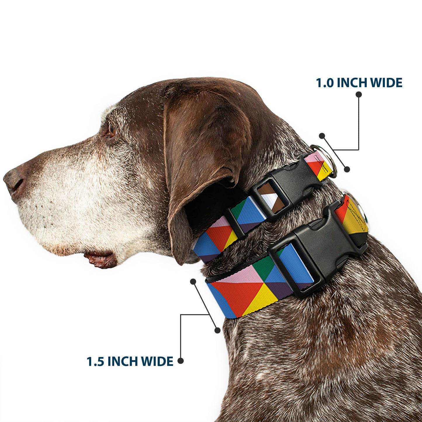 Plastic Clip Collar - Geometric Triangle Blocks Multi Color - Premium Dog Collars - Buckle - Down