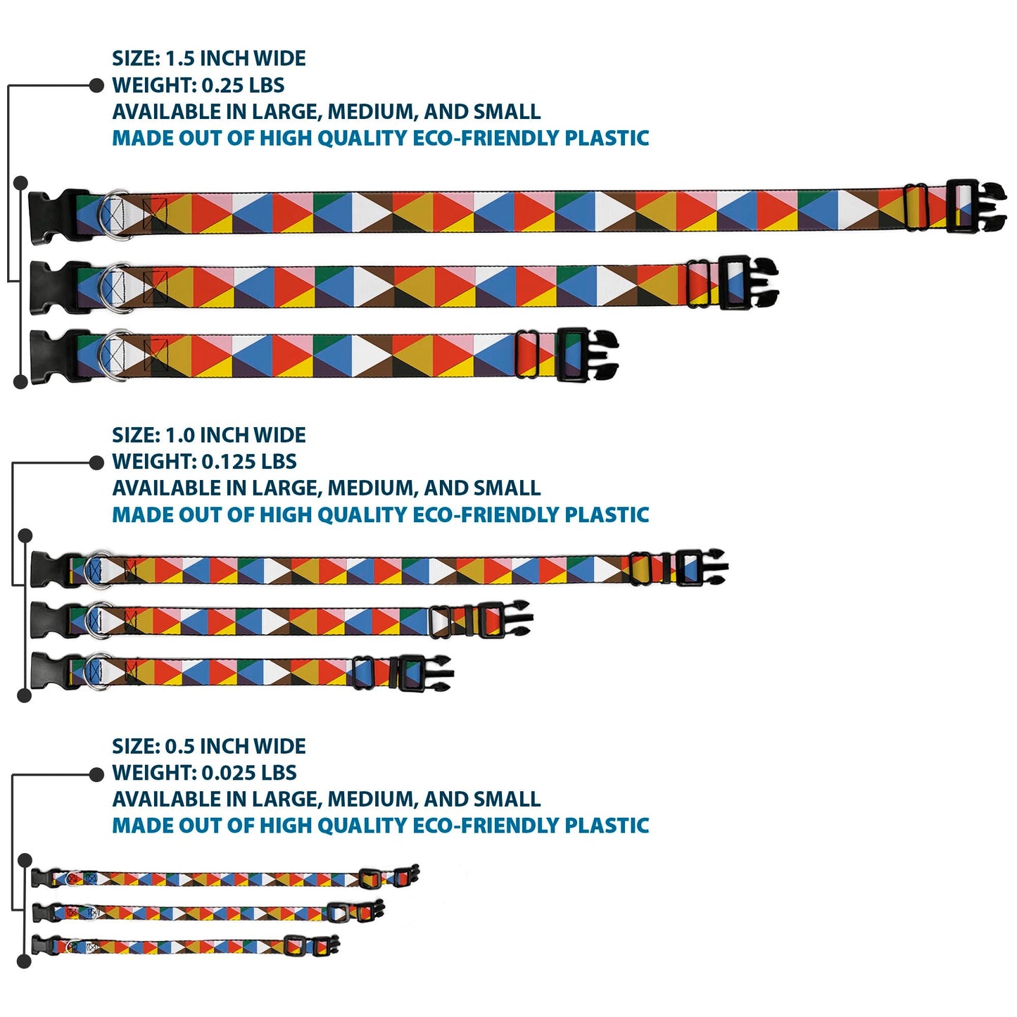 Plastic Clip Collar - Geometric Triangle Blocks Multi Color - Premium Dog Collars - Buckle - Down