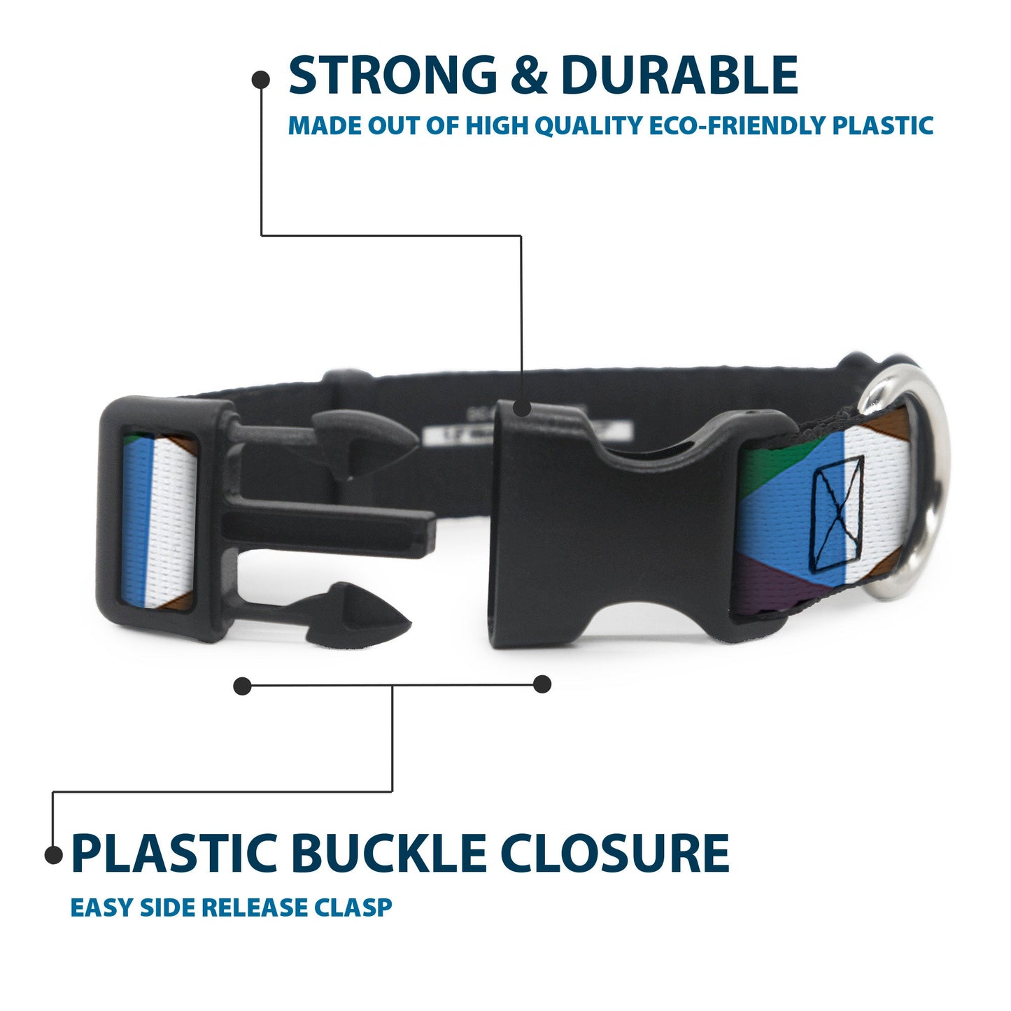 Plastic Clip Collar - Geometric Triangle Blocks Multi Color - Premium Dog Collars - Buckle - Down