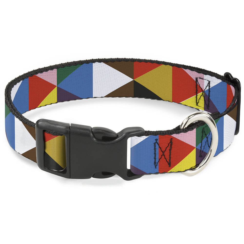 Plastic Clip Collar - Geometric Triangle Blocks Multi Color - Premium Dog Collars - Buckle - Down