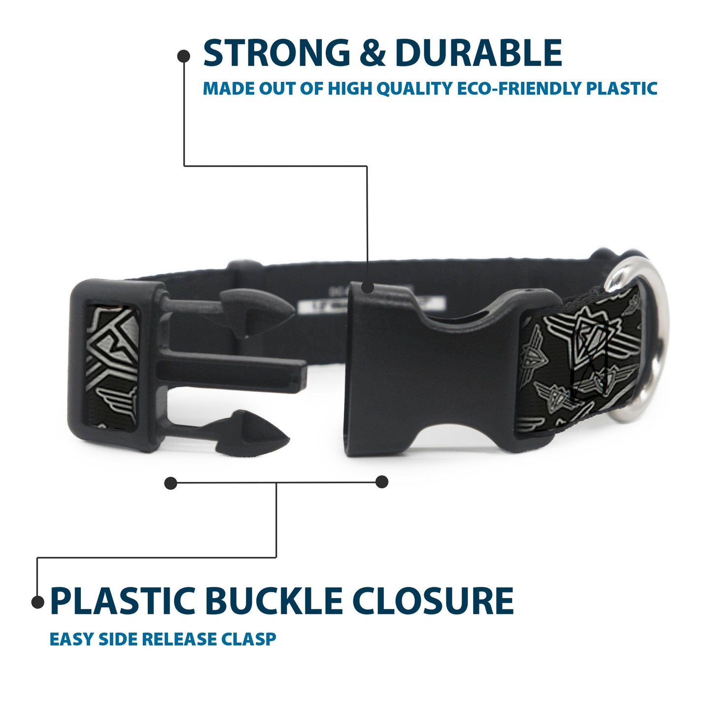 Dog Collar Plastic Clip BD Logo Black Gray USA Made ๐
