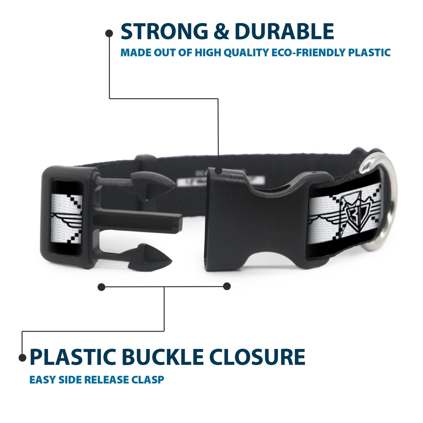 Dog Collar Plastic Clip BD Monogram White Black USA ๐