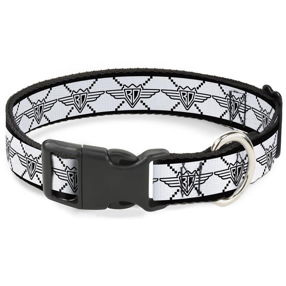 Dog Collar Plastic Clip BD Monogram White Black USA ๐