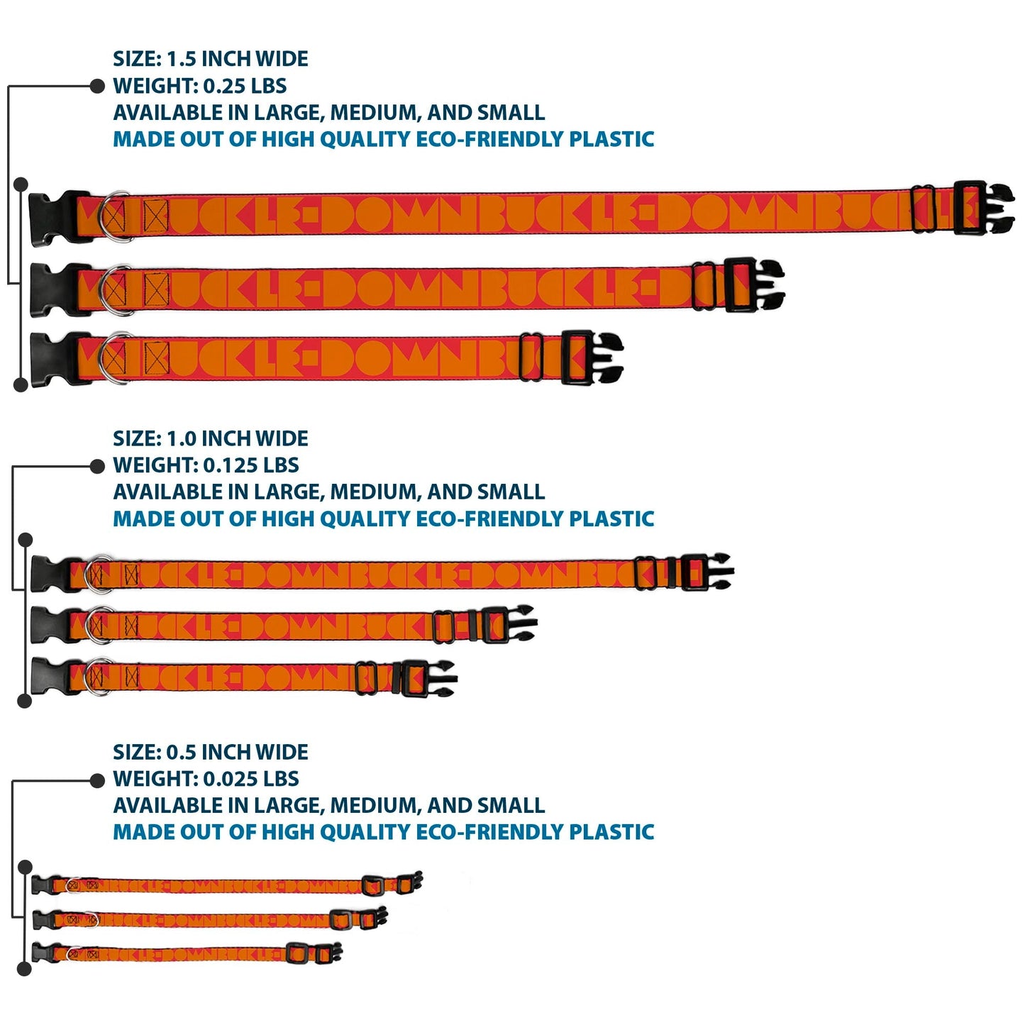 Plastic Clip Collar - BUCKLE - DOWN Shapes Red/Orange - Premium Dog Collars - Buckle - Down