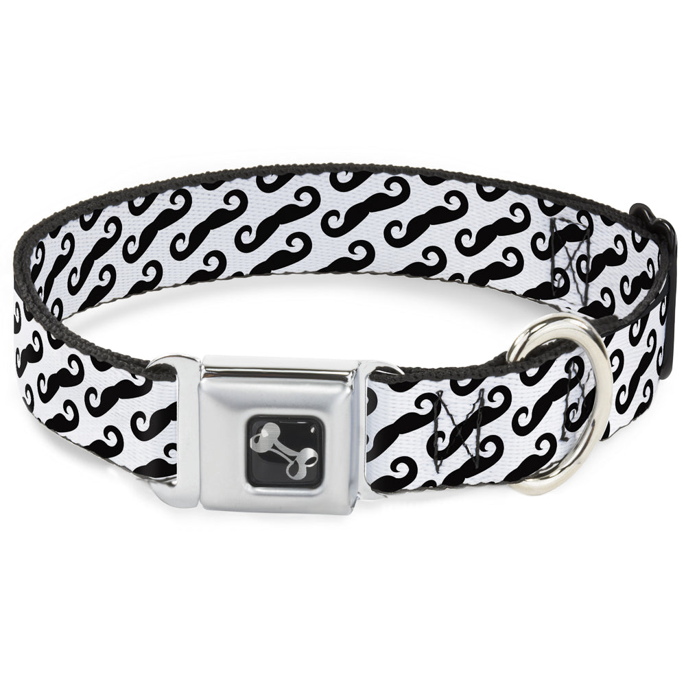 Dog Bone Seatbelt Buckle Collar - Diagonal Handlebar Mustaches White/Black - Seatbelt Buckle Collars - Buckle - Down