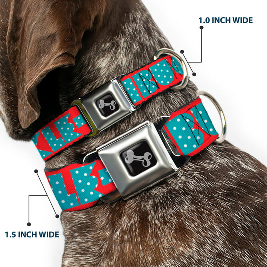 Dog Bone Seatbelt Buckle Collar - Shapes Red/Dot