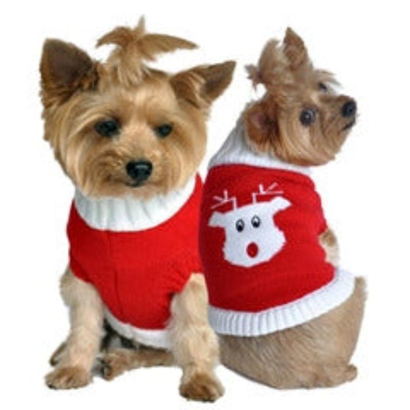 Combed 100% Cotton Red Rudolph Holiday Dog Sweater