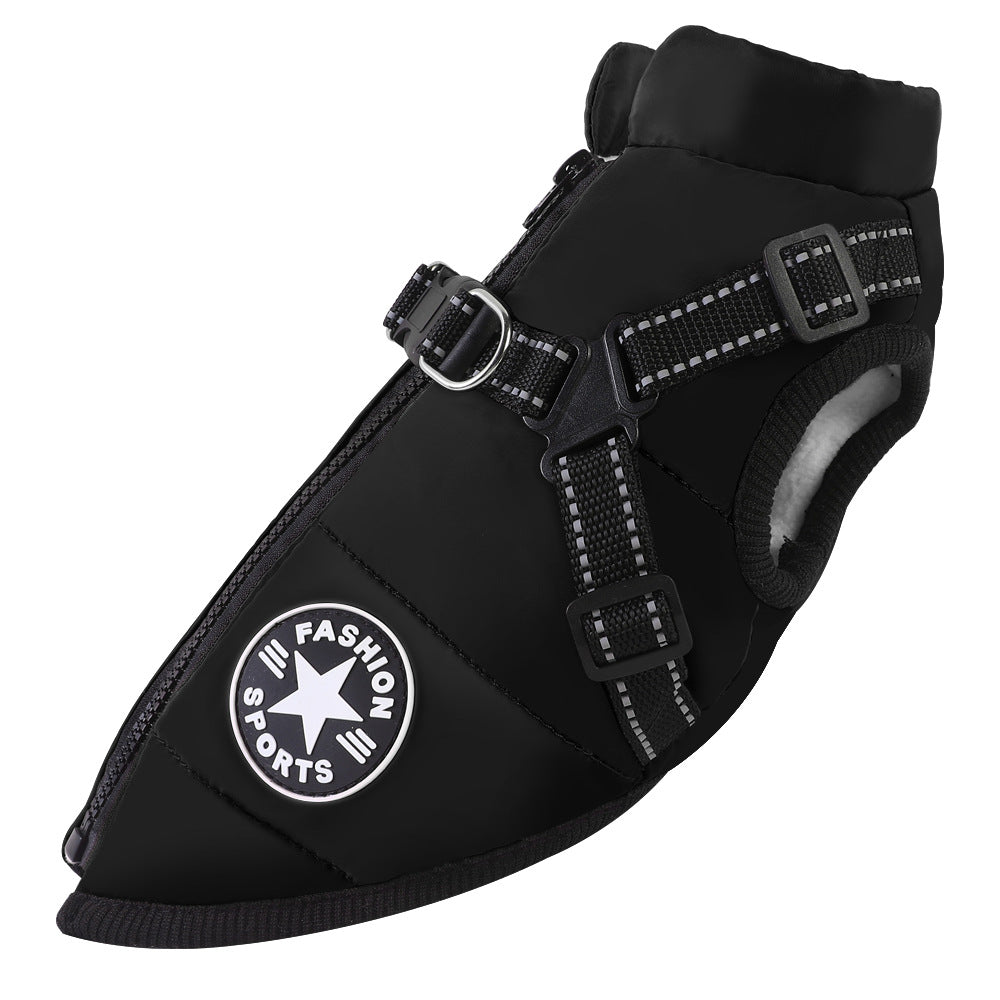 Pet clothing waterproof and warm dog cotton coat winter skiing suit chest and back integrated cotton vest