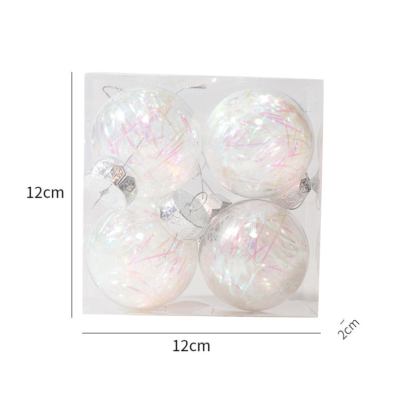 Christmas Ball Transparent PET Laser Silk Grass Ball Christmas Tree Pendant Decoration Props 4PCS per box