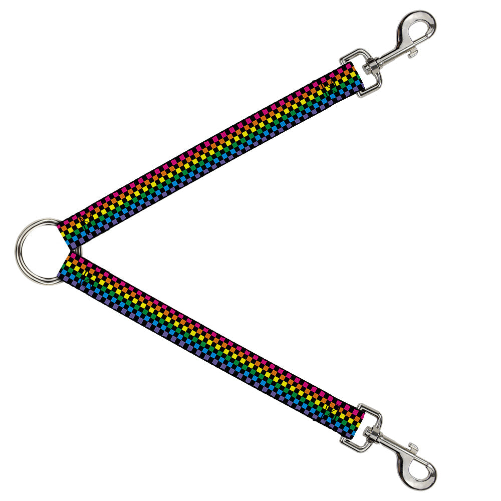 Dog Leash Splitter - Checker Black/Neon Rainbow - Dog Leash Splitters - Buckle - Down