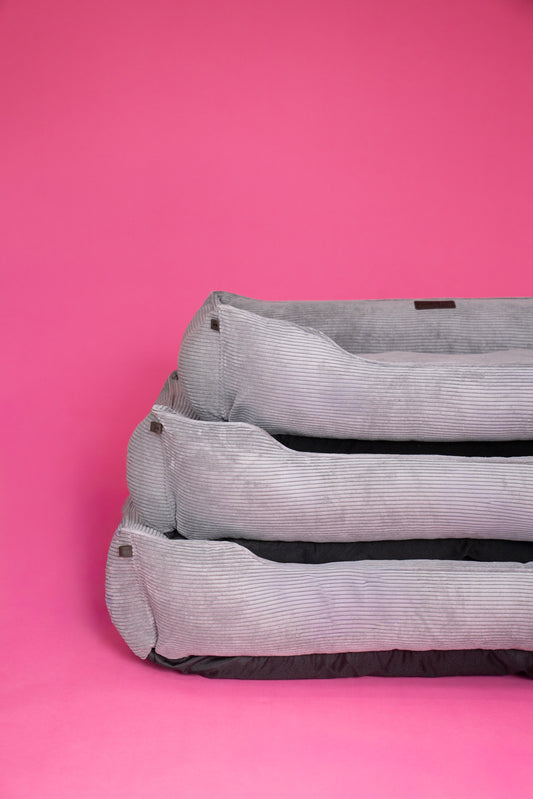 Pet Bed Fancy Corduroy Sleeper Gray Bolster
