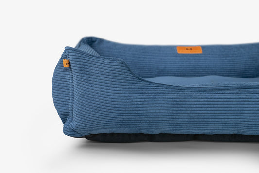 Pet Bed Fancy Corduroy Sleeper Blue Bolster