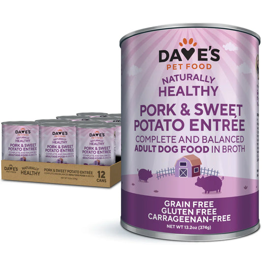 Dave's Grain Free Pork & Sweet Potato Entrée For Dogs (13.2oz) - Dave's Natually Wet Dog Food - The Family Pet