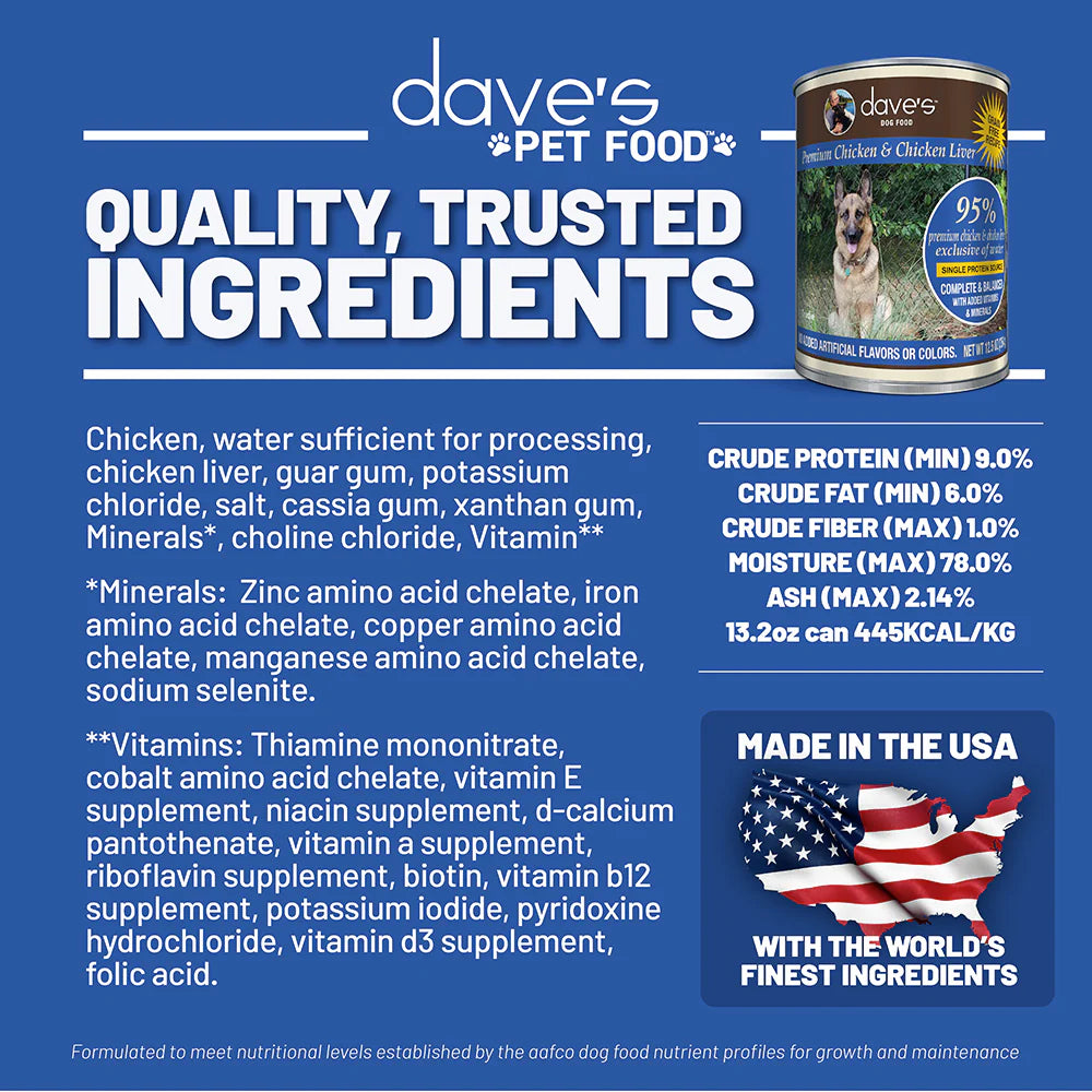 Daves 95% Chicken Liver Wet Dog 12.5oz