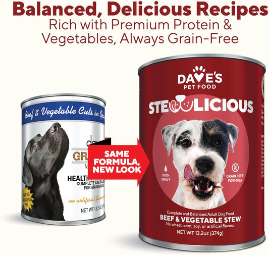 Dave's Stewlicious Beef & Vegetable Stew For Dogs (13.2oz) - Dave's Natually Wet Dog Food - The Family Pet