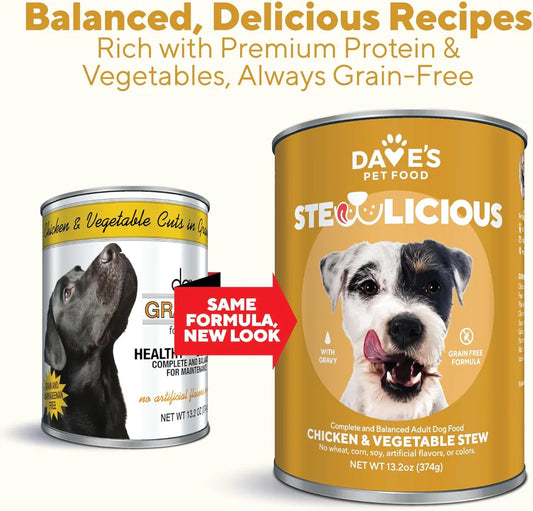 Dave's Stewlicious Chicken & Vegetable Stew For Dogs (13.2oz) - Dave's Natually Wet Dog Food - The Family Pet