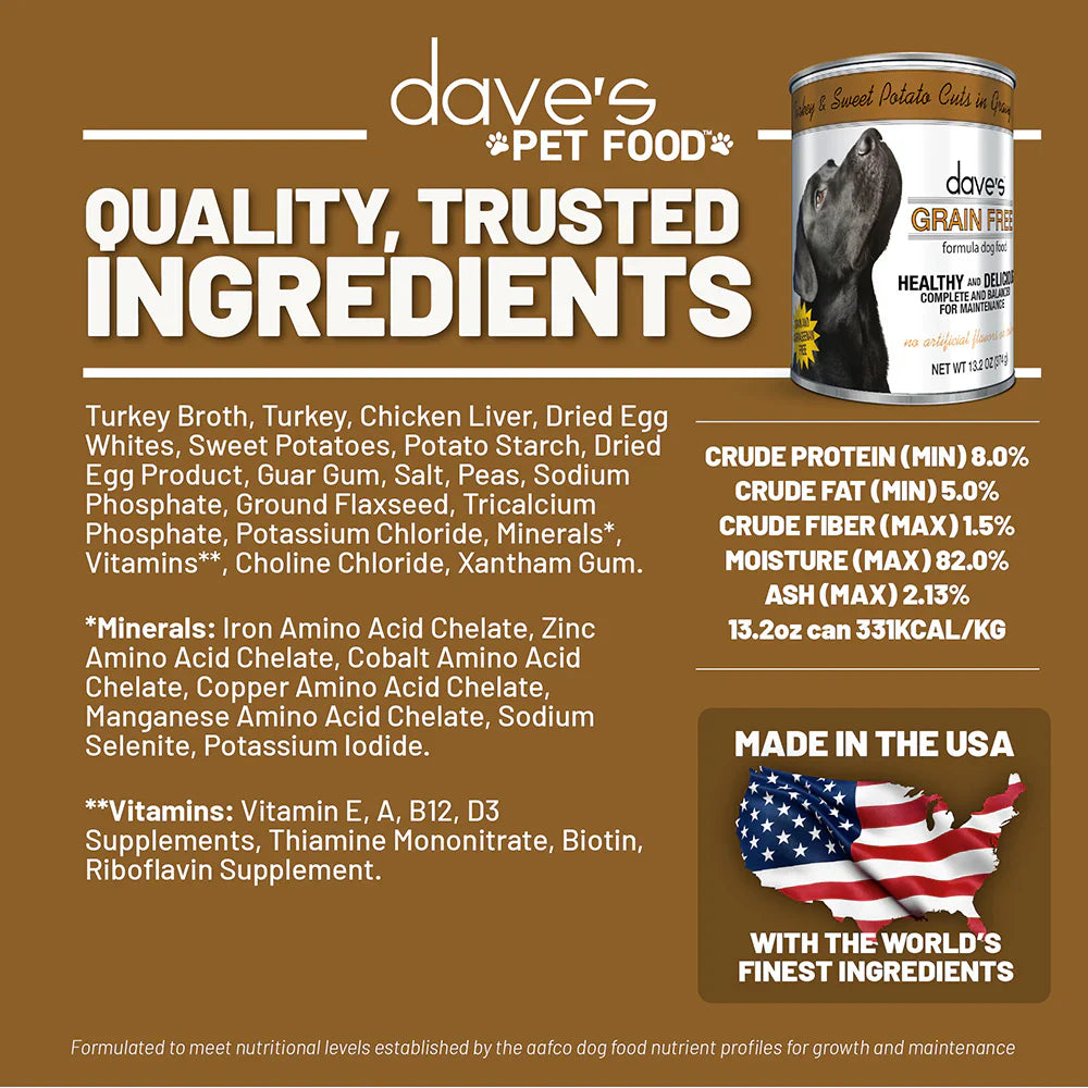 Close up view of Purrfect Pet Kingdom Nutritious Dave's Stewlicious Turkey & Sweet Potato Cuts in Gravy For For Kittens