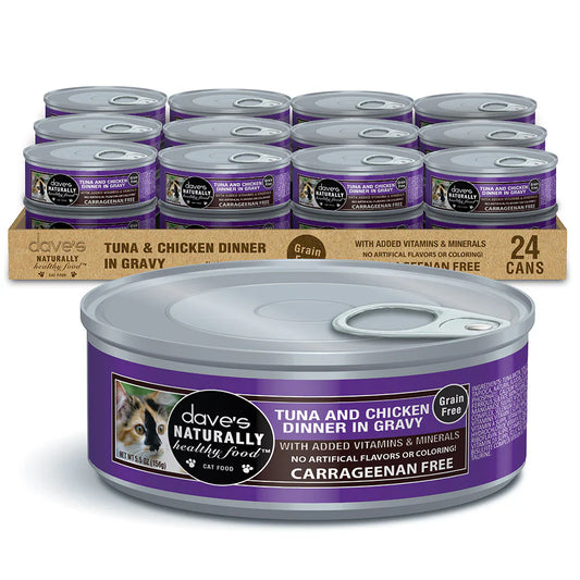Dave's Naturally Healthy Grain Free Tuna & Chicken Dinner in Gravy Wet Cat Food (5.5oz) - Wet Cat Food - The Family Pet