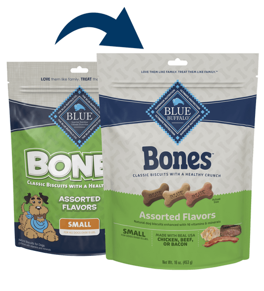 Blue Buffalo Blue Bones Crunchy Dog Biscuits Small Bones with Real Meat (16oz) - Dog Biscuits - The Family Pet