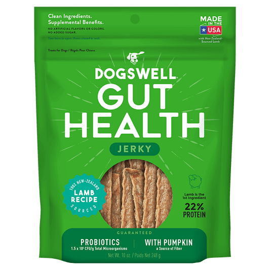 Dogswell Gut Health Jerky Treats, Lamb (10oz) - Dogswell Dog Treats - The Family Pet