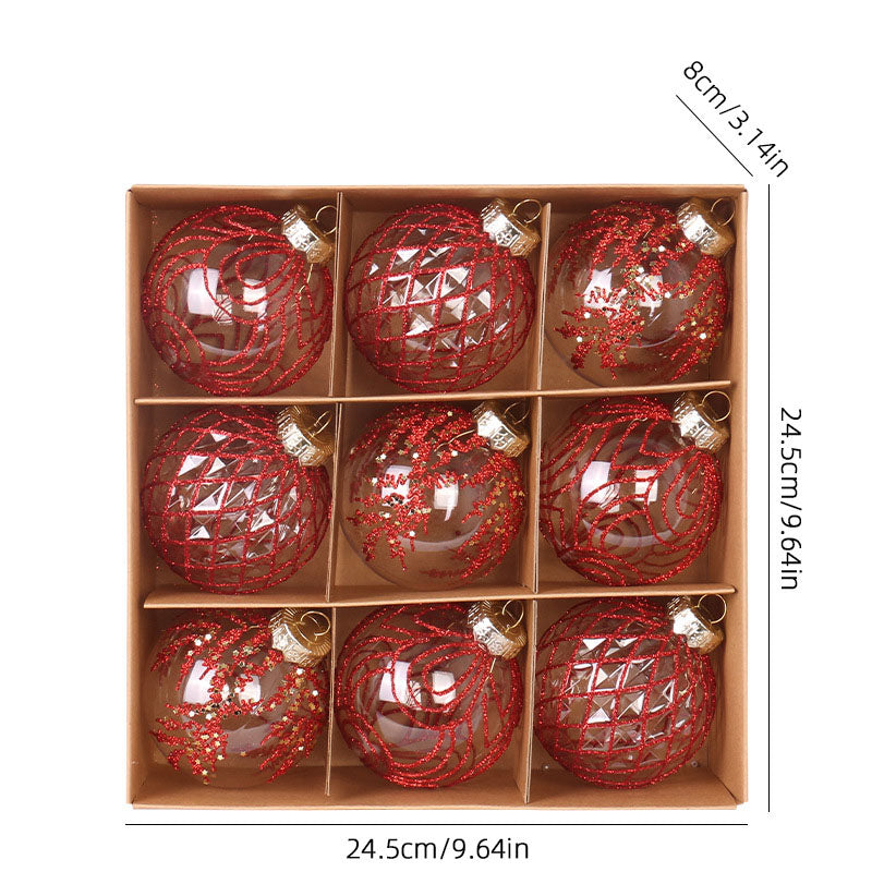 Christmas decorations 8cm/9PCS transparent PET painted Christmas ball gift box set Christmas tree pendant