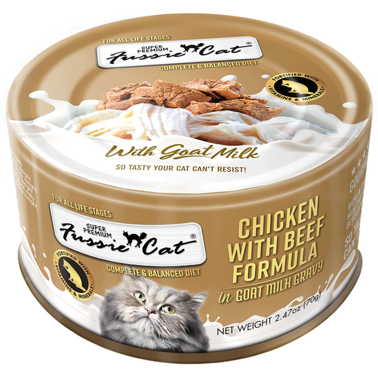 Fussie Cat Chicken & Beef In Goat Milk Cat Can (2.47oz) - Fussie Cat Wet Cat Food - The Family Pet