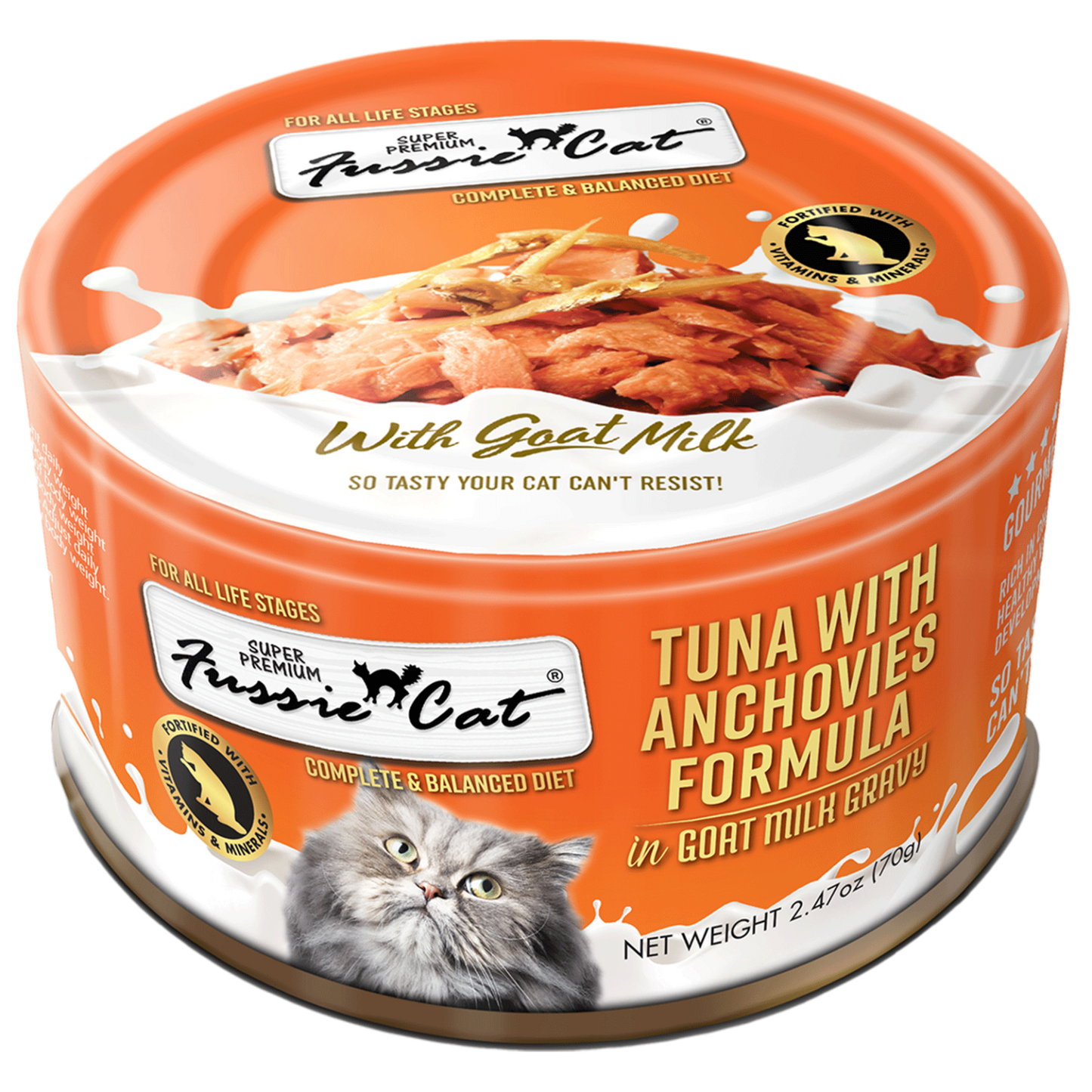 Fussie Cat Tuna & Anchovies In Goat Milk Cat Cans (2.47oz) - Fussie Cat Wet Cat Food - The Family Pet