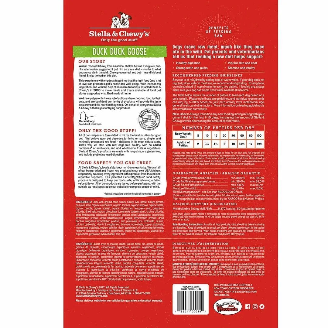 Dog Food Freeze Dried Duck Patties 5.5oz Stella Chewy's Raw 🦆