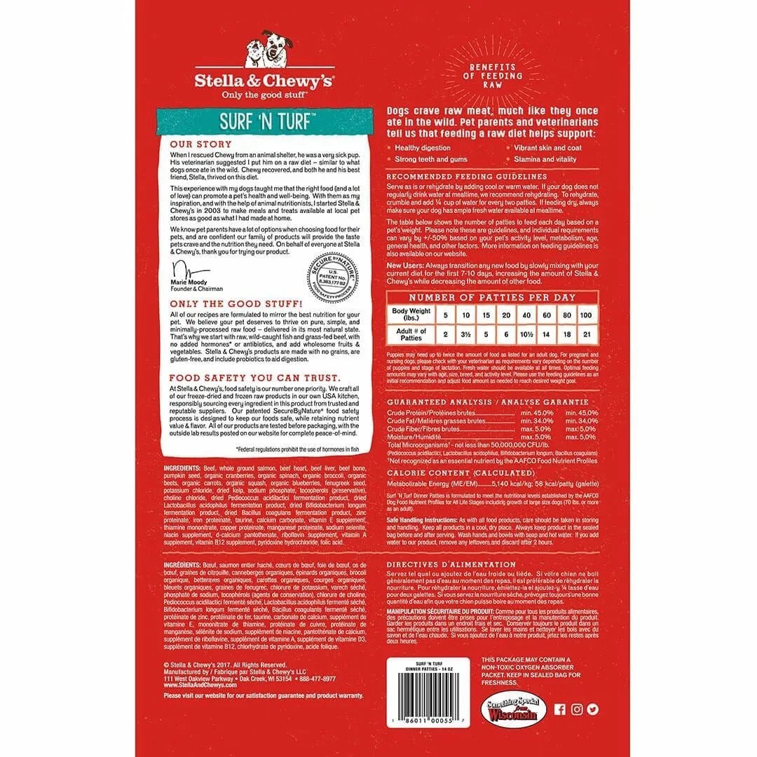Dog Food Freeze Dried Surf Turf Patties 5.5oz Stella Chewy's 🥩