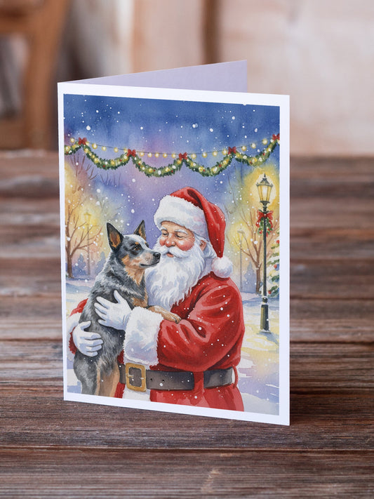 Australian Cattle Dog with Santa Claus Greeting Cards Pack of 8
