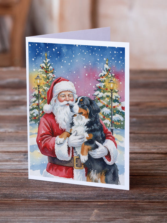 Bernese Mountain Dog with Santa Claus Greeting Cards Pack of 8