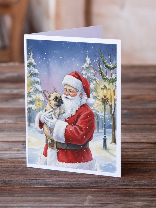 French Bulldog with Santa Claus Greeting Cards Pack of 8