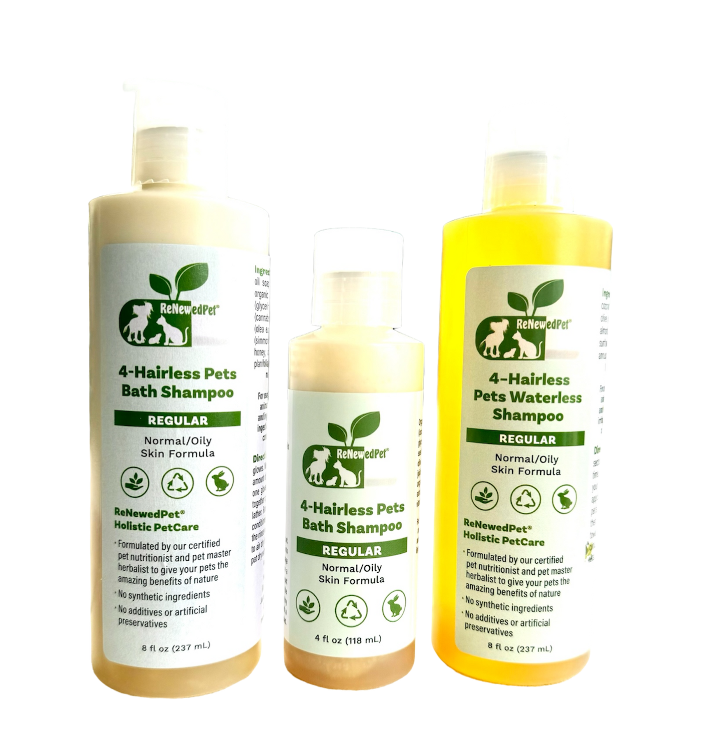 4 - HAIRLESS PETS REGULAR SHAMPOO, WATERLESS SHAMPOO & CONDITIONER KIT - 4 Nudie Pets - ReNewedPet